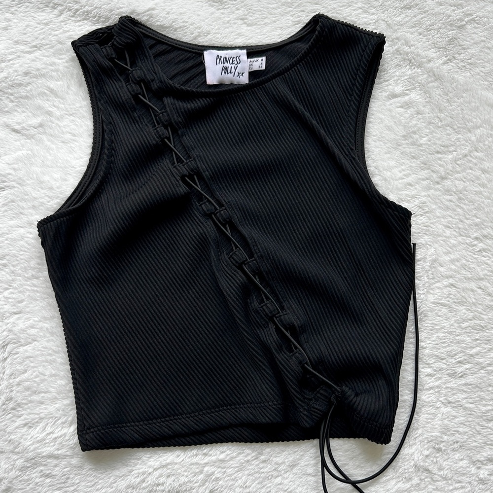 Princess Polly lacing-detail cut-out black top